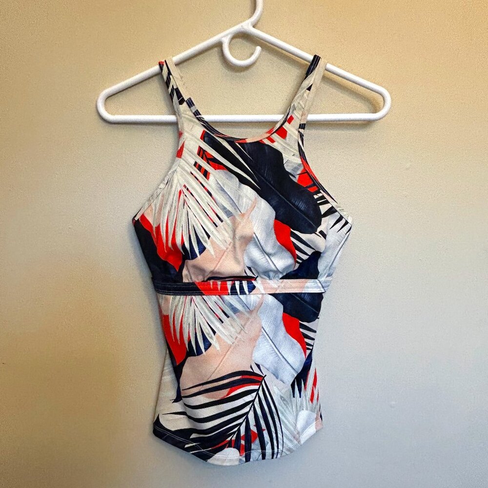 Athleta Floral Leaf Print Bra Cup Tankini Size 32D/DD Multicolor